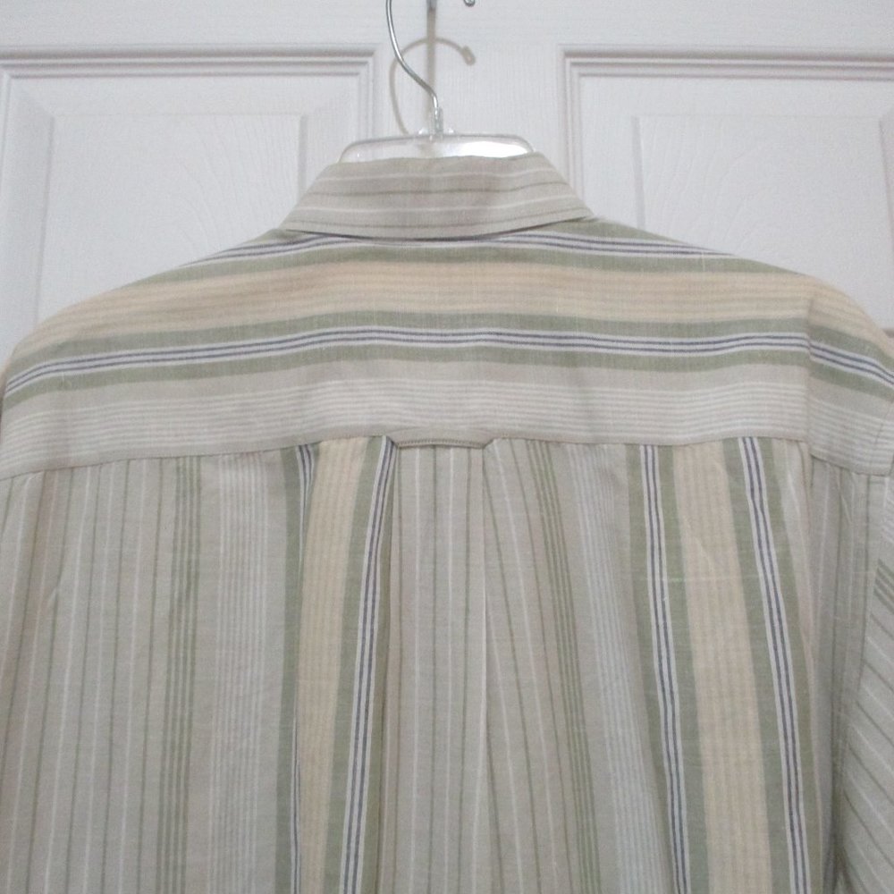 Linen Cotton Short Sleeve Oxford Shirt sz M Beige Striped - Picture 9 of 11